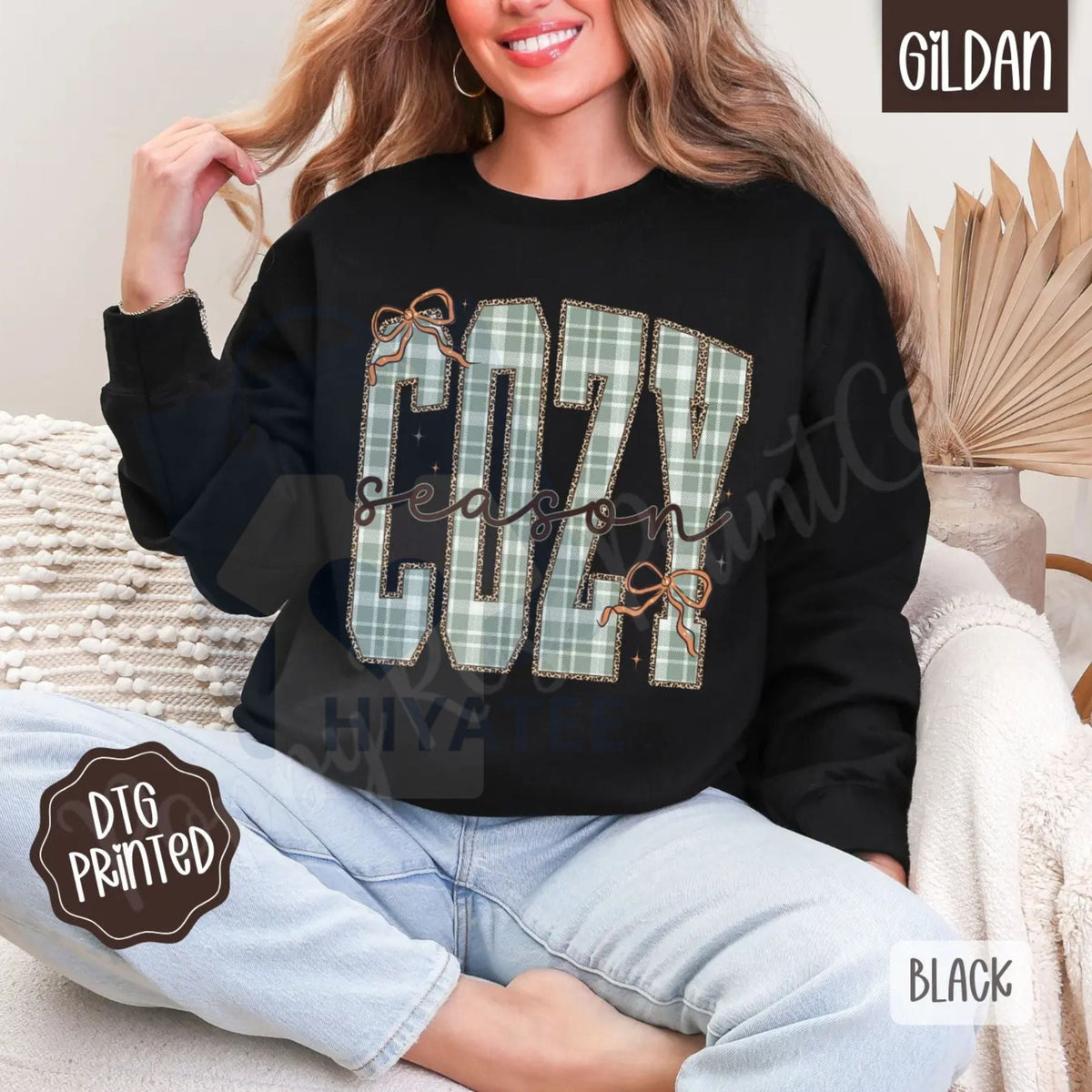 Plaid Cozy Sweatshirt: Trendy Women's Winter Sweater, Warm Flannel Aesthetic Pullover, Cozy Plaid Crewneck