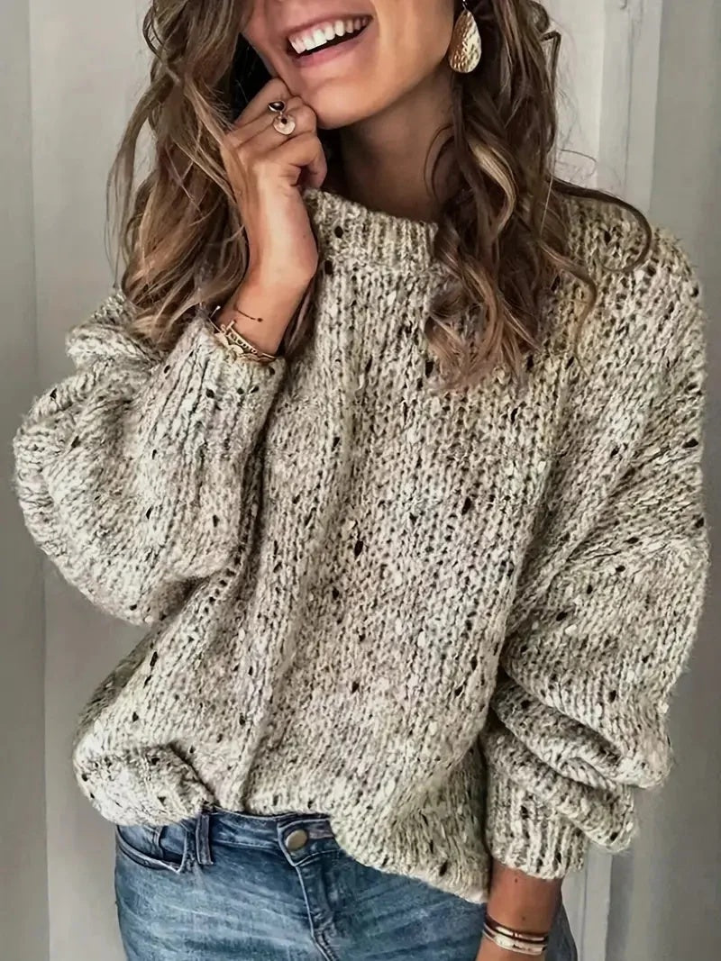 Winter Polka Dot Pullover Knitted Sweater Fashion Solid Color Loose Long Sleeve Top Women's Clothing