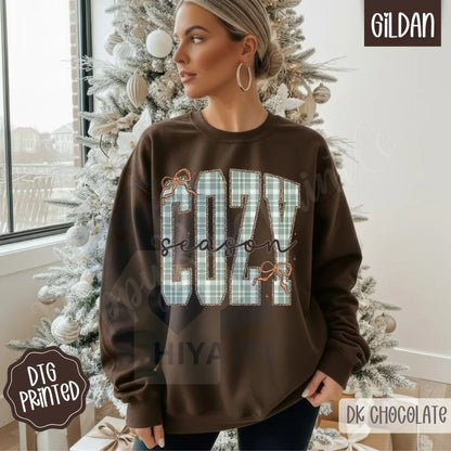 Plaid Cozy Sweatshirt: Trendy Women's Winter Sweater, Warm Flannel Aesthetic Pullover, Cozy Plaid Crewneck