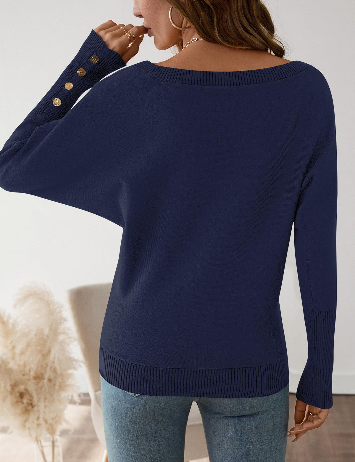 Women's Off The Shoulder Sweater - Oversized Knit Batwing Sleeve Pullover