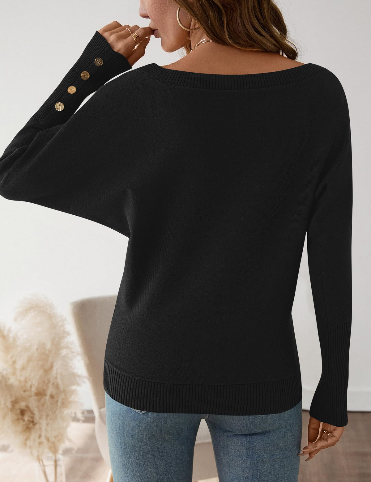 Women's Off The Shoulder Sweater - Oversized Knit Batwing Sleeve Pullover