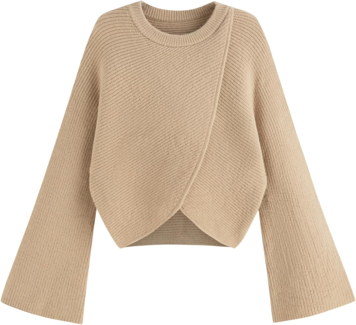 CIDER Cropped Sweaters for Women Trendy Wrap Sweater Bell Sleeve Ribbed Knit Pullover Sweater Fall Outfits