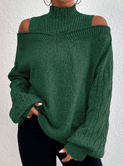 Off-the-shoulder Sweater Women's Pullover Half Turtleneck Autumn And Winter New Lantern Sleeve Sweater