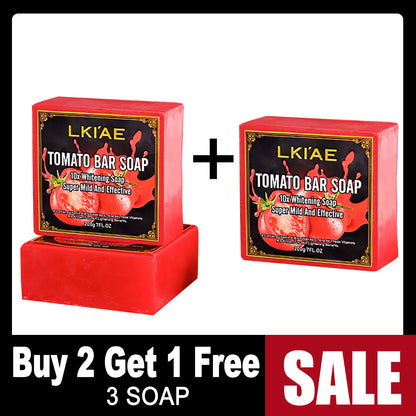 LKIAE Brand Tomato Fruit Scented Handmade Natural Bar Soap, For Face, Body, Whitening, Oil Control, Brightens, Shrink Pore, 200g