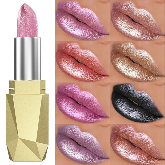 19 colors glitter lipstick hydrating red pink sparkling shine lip color highly pigmented lip tints metallic finish lip makeup