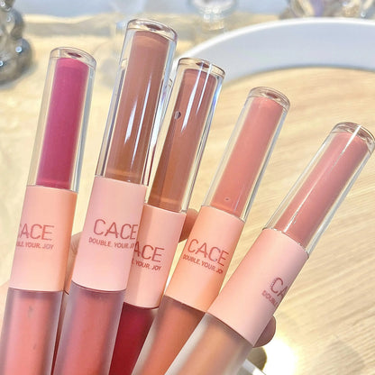 CACE Double Head Lip Gloss Sexy Red Lip Makeup Lip Mud Mirror Water Gloss Lip Glaze Matte Lipstick Waterproof Korean Cosmetics