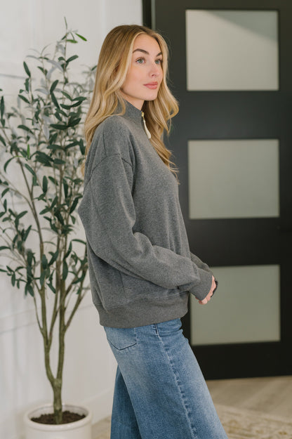 Sweater Weather Half Zip High Neck Pullover in Charcoal