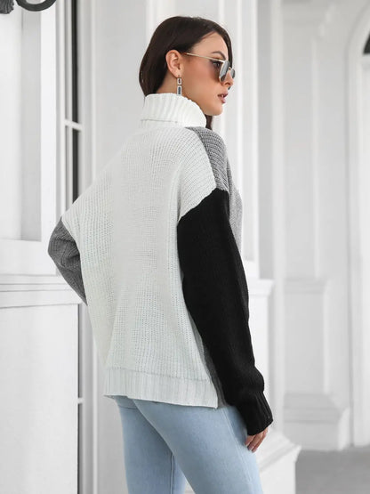 Contrast Turtleneck Long Sleeve Pullover Sweater