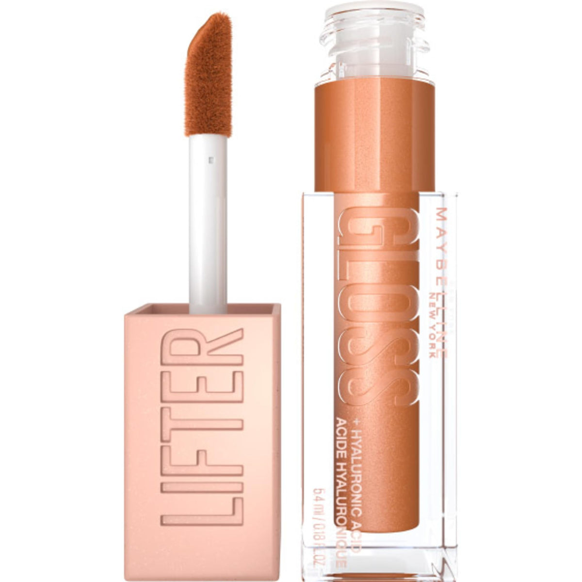 Maybelline Lifter Gloss, Hydrating Honey'd Lip Gloss with Hyaluronic Acid, High Shine for Plumper Looking Lips, Honey, 1 Count