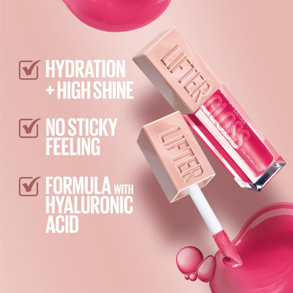 Maybelline Lifter Gloss, Hydrating Honey'd Lip Gloss with Hyaluronic Acid, High Shine for Plumper Looking Lips, Honey, 1 Count