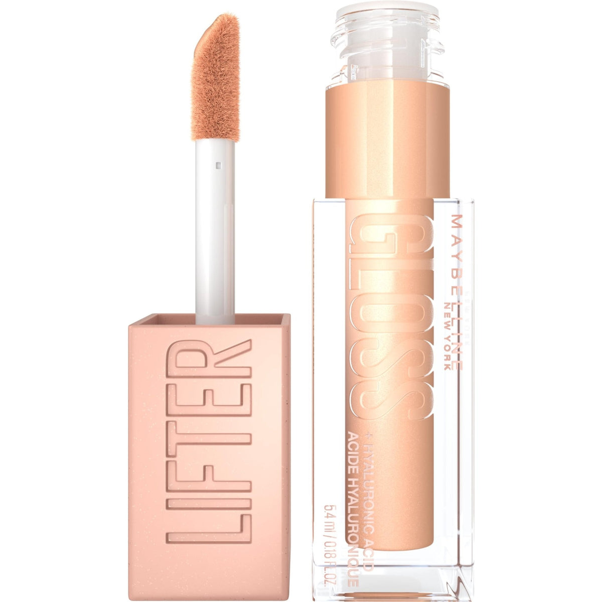Maybelline Lifter Gloss, Hydrating Honey'd Lip Gloss with Hyaluronic Acid, High Shine for Plumper Looking Lips, Honey, 1 Count